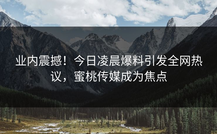 业内震撼！今日凌晨爆料引发全网热议，蜜桃传媒成为焦点