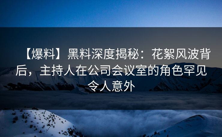 【爆料】黑料深度揭秘：花絮风波背后，主持人在公司会议室的角色罕见令人意外