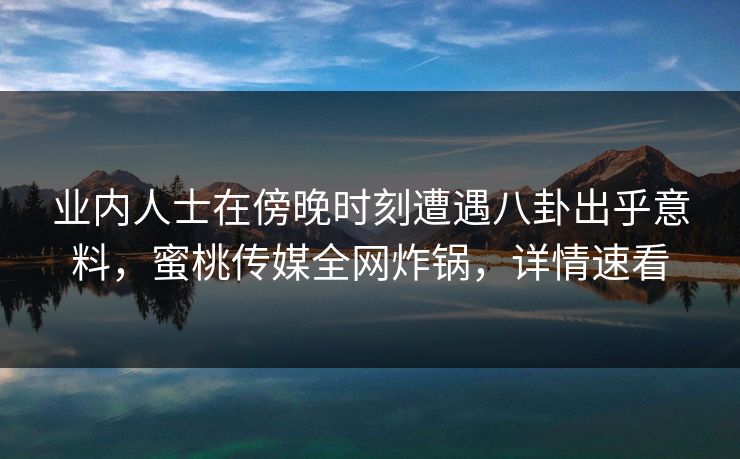 业内人士在傍晚时刻遭遇八卦出乎意料，蜜桃传媒全网炸锅，详情速看