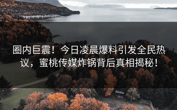 圈内巨震！今日凌晨爆料引发全民热议，蜜桃传媒炸锅背后真相揭秘！