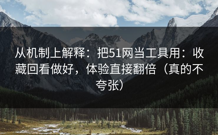 从机制上解释：把51网当工具用：收藏回看做好，体验直接翻倍（真的不夸张）